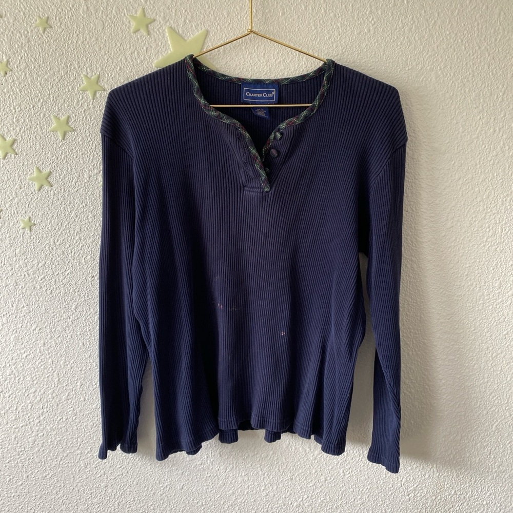 Navy blue Charter Club long sleeve button up shirt #preppy